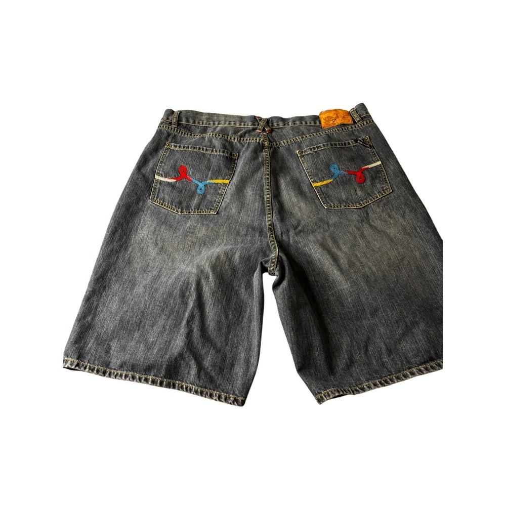 LR Geans Mens Denim Shorts Blue Embroidered Pockets Size 42